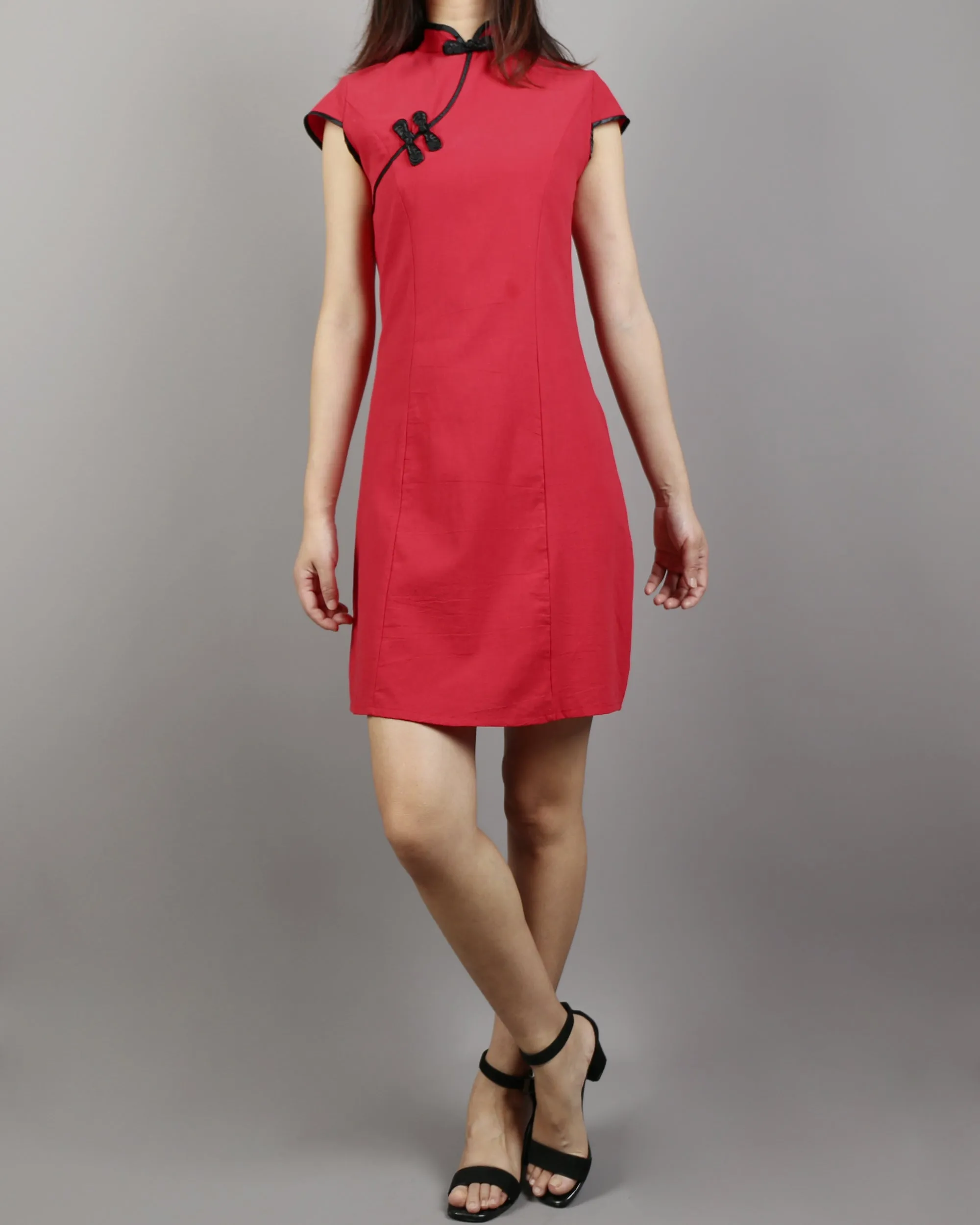Cheongsam dress, Short sleeve dress, Linen dress, Chinese Vintage dress, Asian style lace dress, Modern Cheongsam, Qipao dress(Q1058)