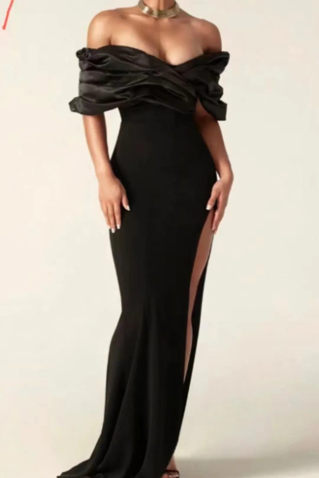 DEANWANGKT  Foreign Trade Independent Station European and American Evening Dress off-Shoulder Sexy Slit Dress Tube Top Solid Color Pleated Hip Skirt