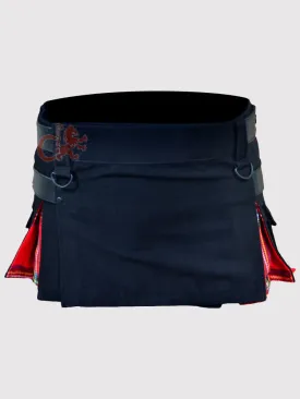 Deluxe Black and Royal Stewart Hybrid Kilt for Girls