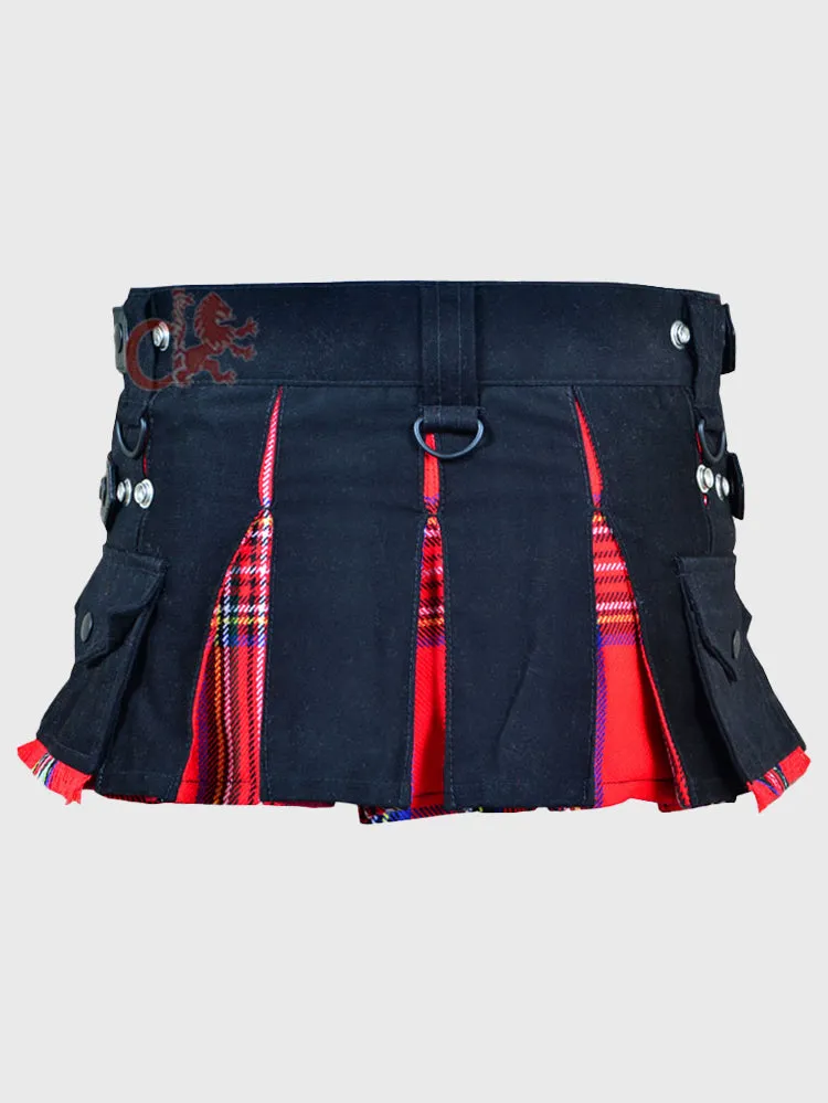 Deluxe Black and Royal Stewart Hybrid Kilt for Girls