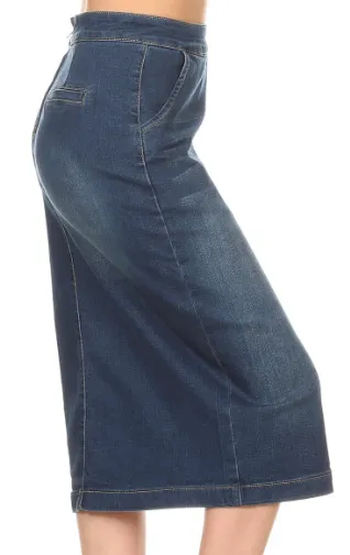 Denim Calf Length Skirt (S-XL)