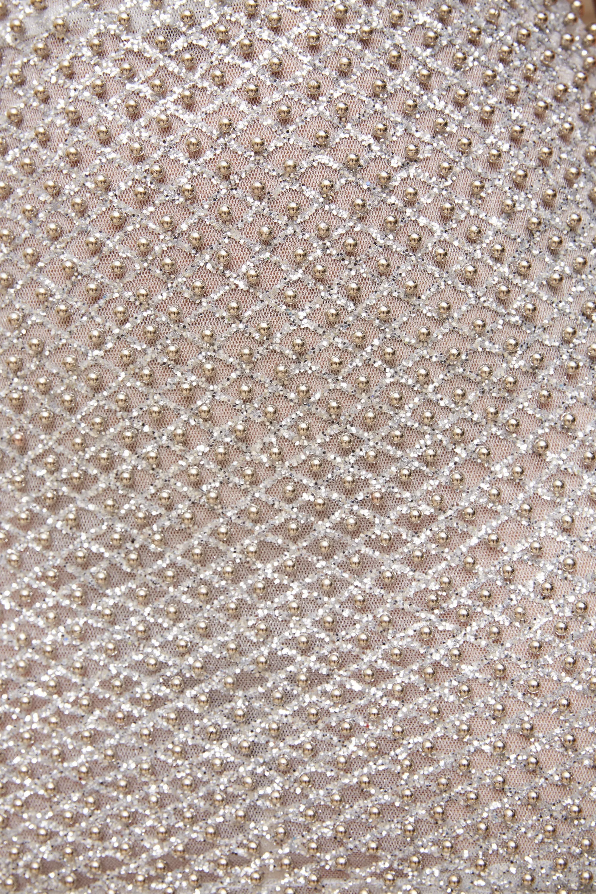 Drop A Glint Embellished Glitter Mini Skirt in Silver