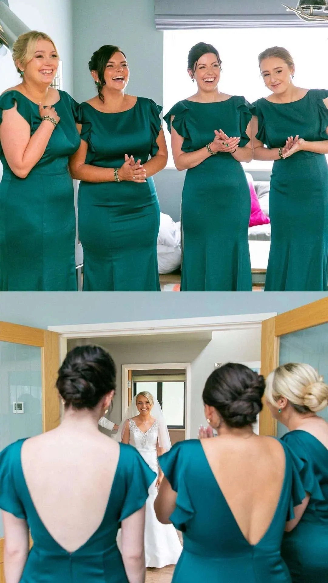 Emerald Green Satin Sheath Long Bridesmaid Dress