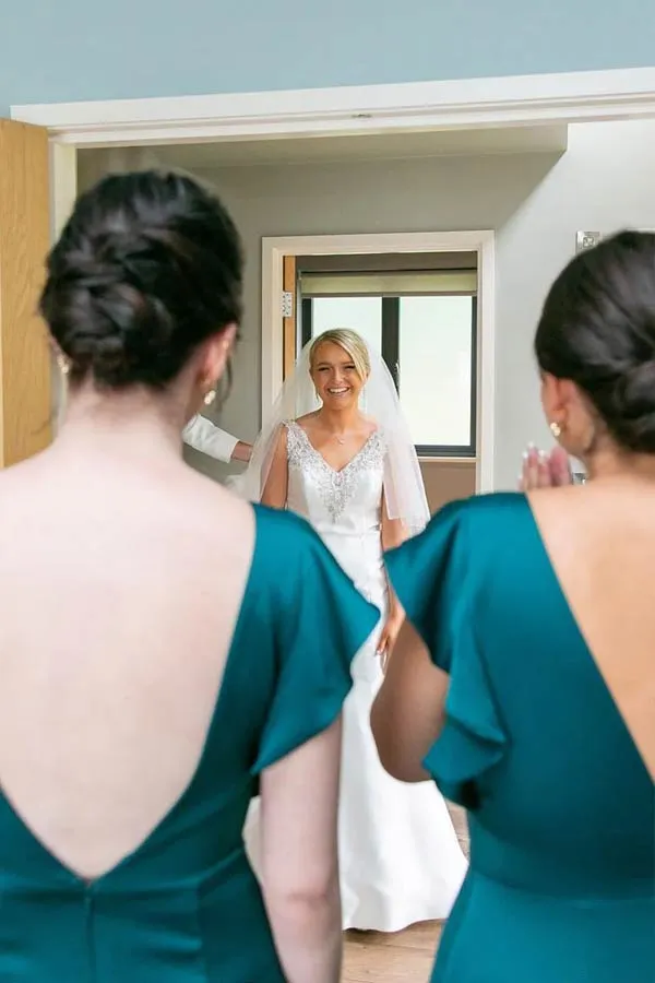 Emerald Green Satin Sheath Long Bridesmaid Dress