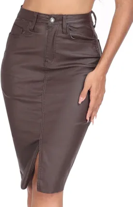 Faux Leather Pencil Skirt Knee Length Skirt Midi Bodycon Skirt for Women
