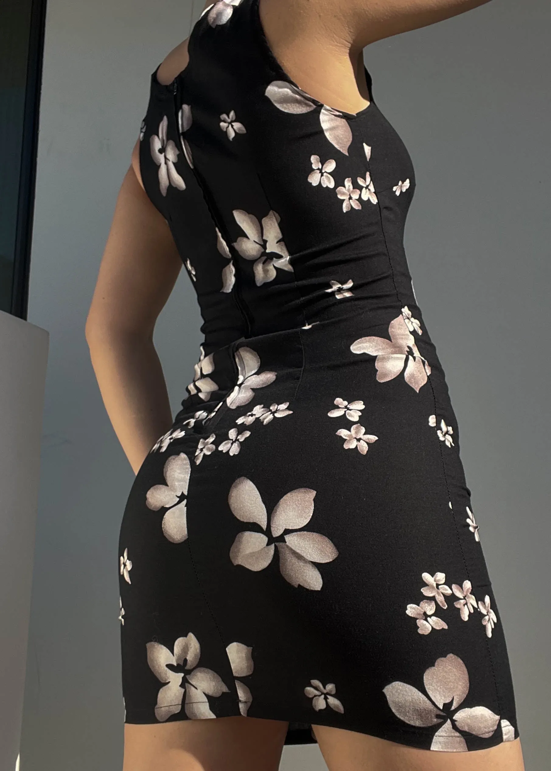 Floral Black 90's Mini Dress (S)