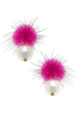 Fuchsia Pom Pearl Earring