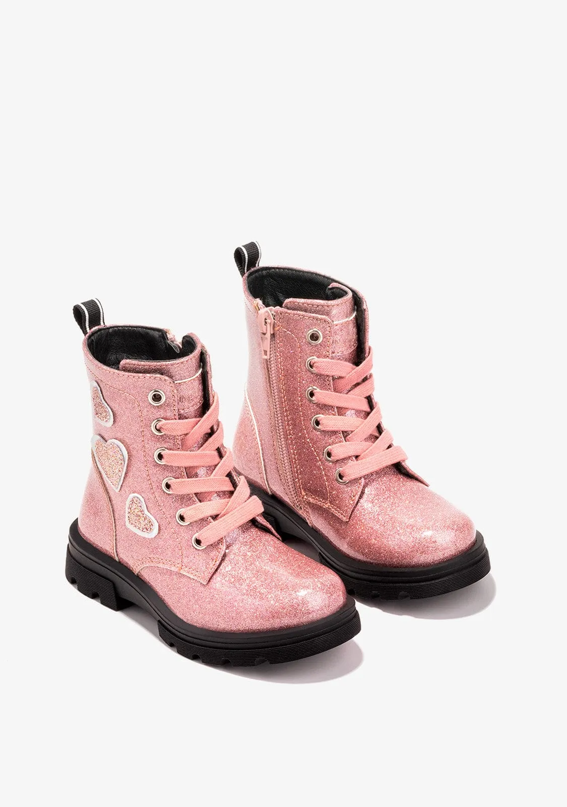 Girl's Pink Hearts Cord Ankle Boots