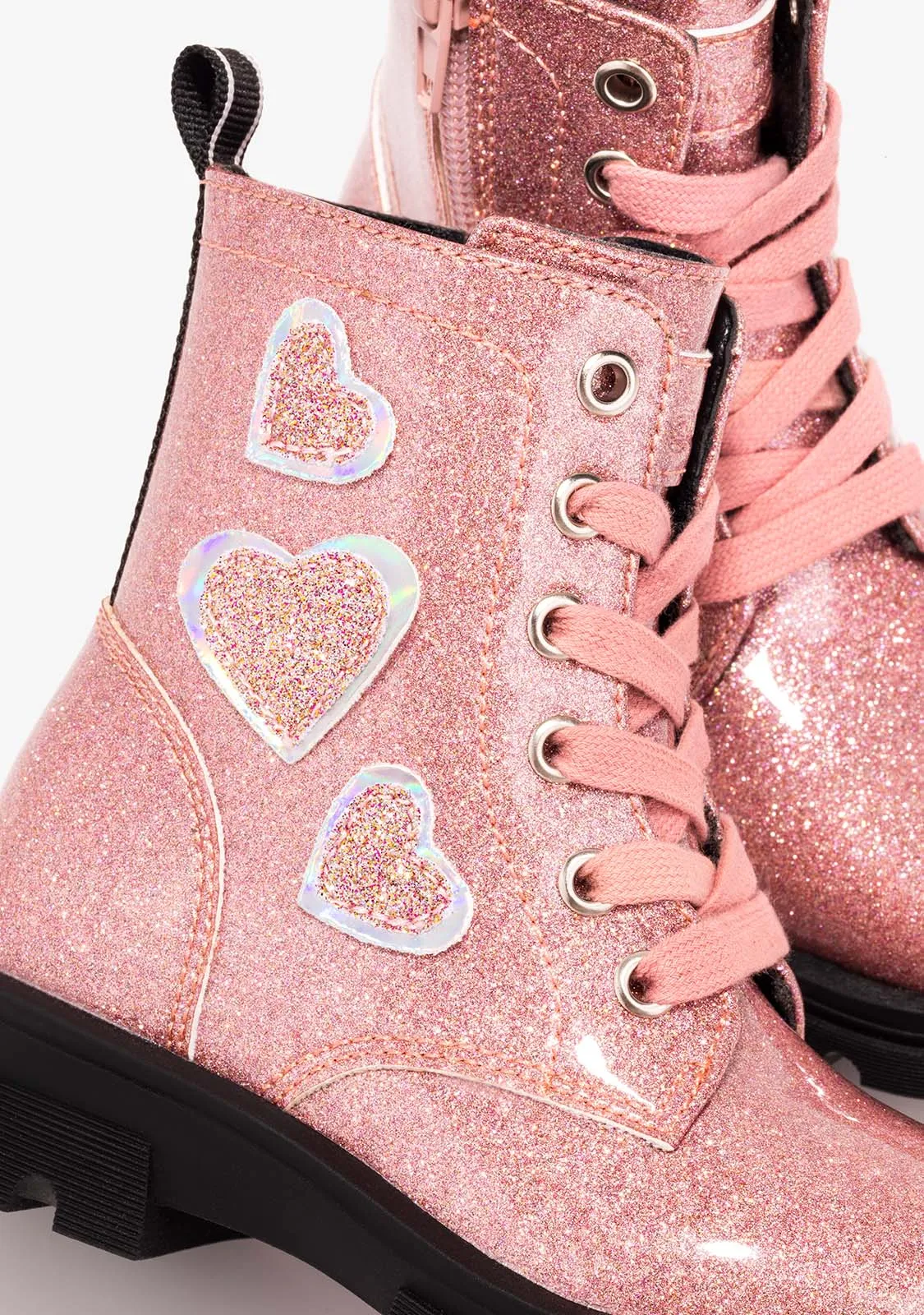 Girl's Pink Hearts Cord Ankle Boots