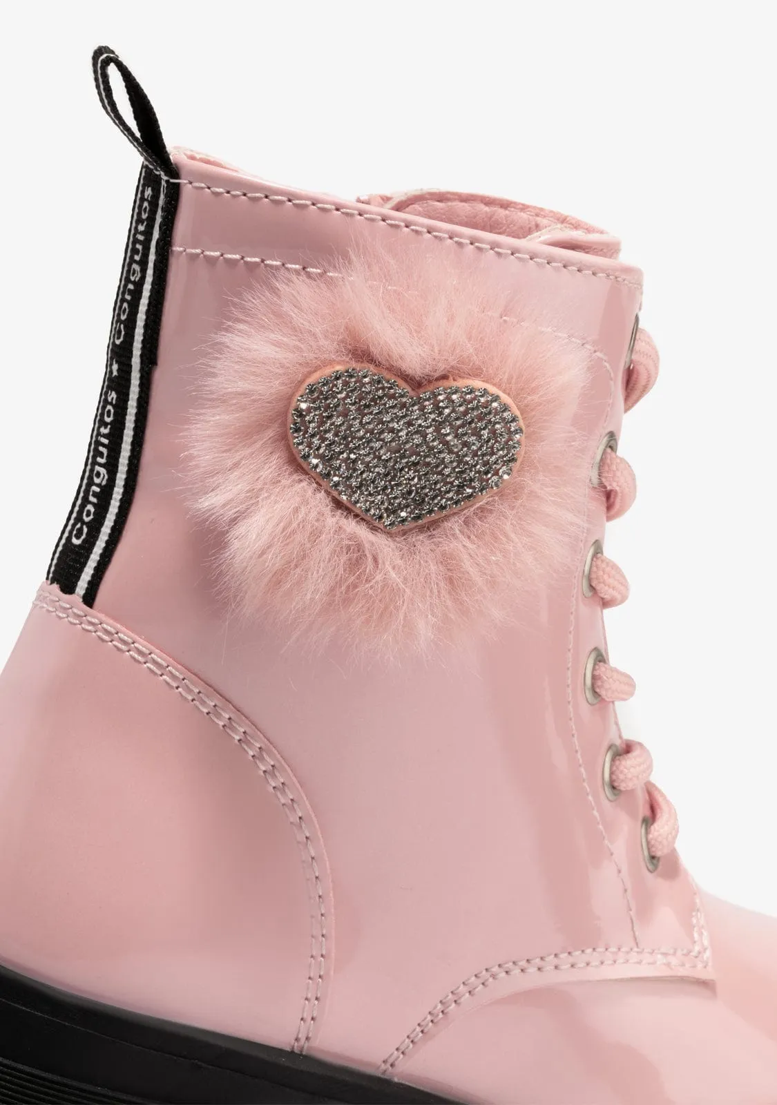 Girl's Pink Pompon Cord Ankle Boots