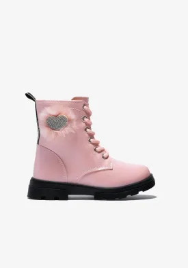 Girl's Pink Pompon Cord Ankle Boots
