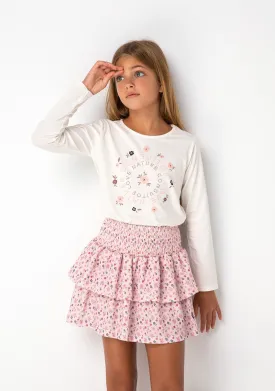 Girl's Pink Print Flowers Skirt