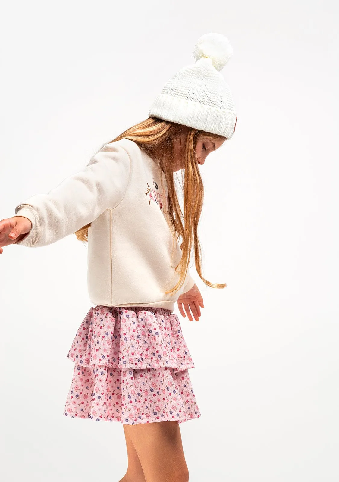 Girl's Pink Print Flowers Skirt
