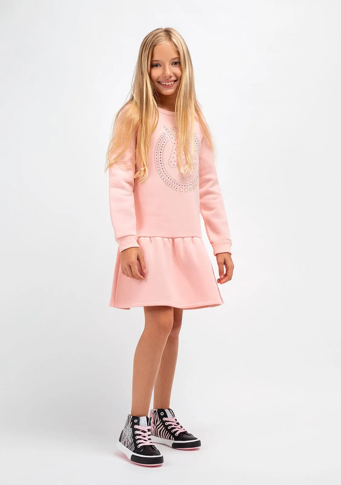 Girl's Pink Strass Unicorn Sweathirt Dress