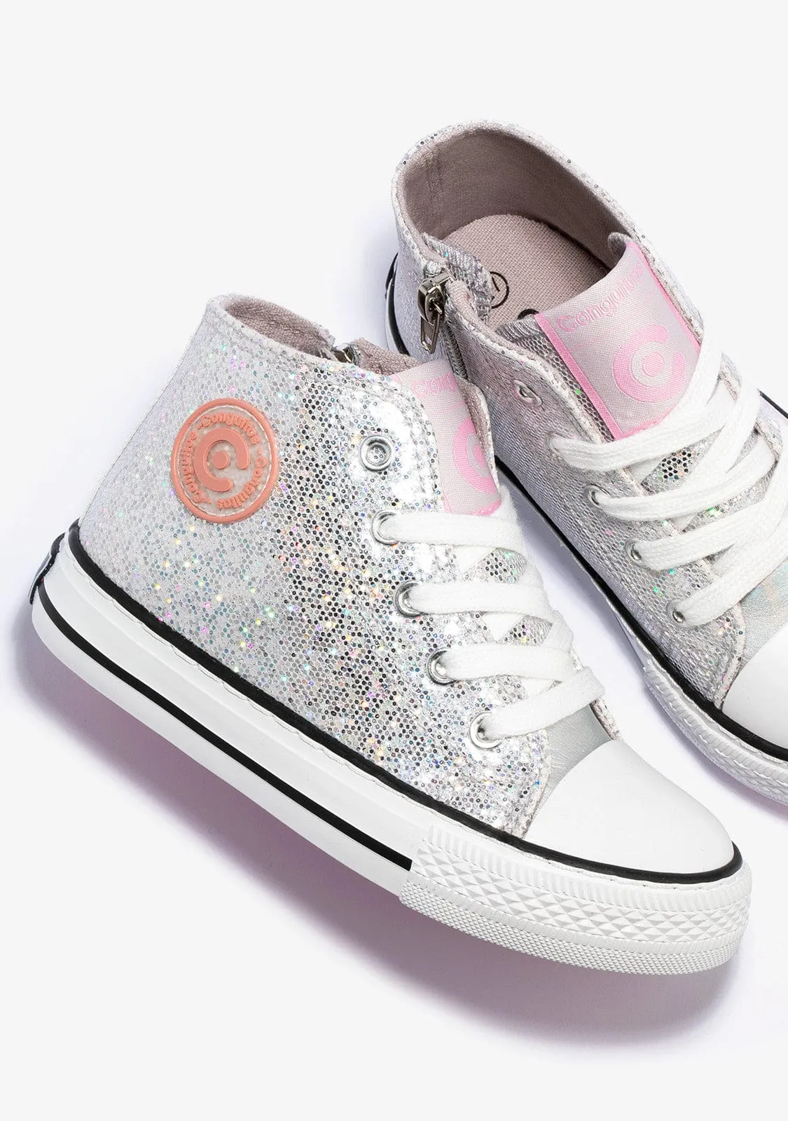 Girl's Silver Glitter Hi-Top Sneakers