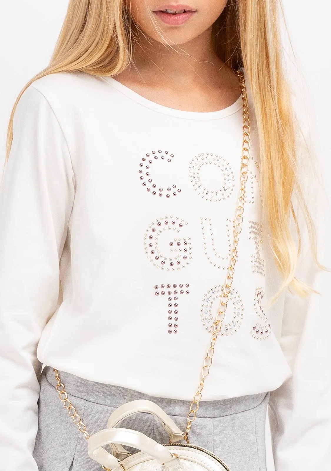 Girl's White Conguitos Strass T-Shirt