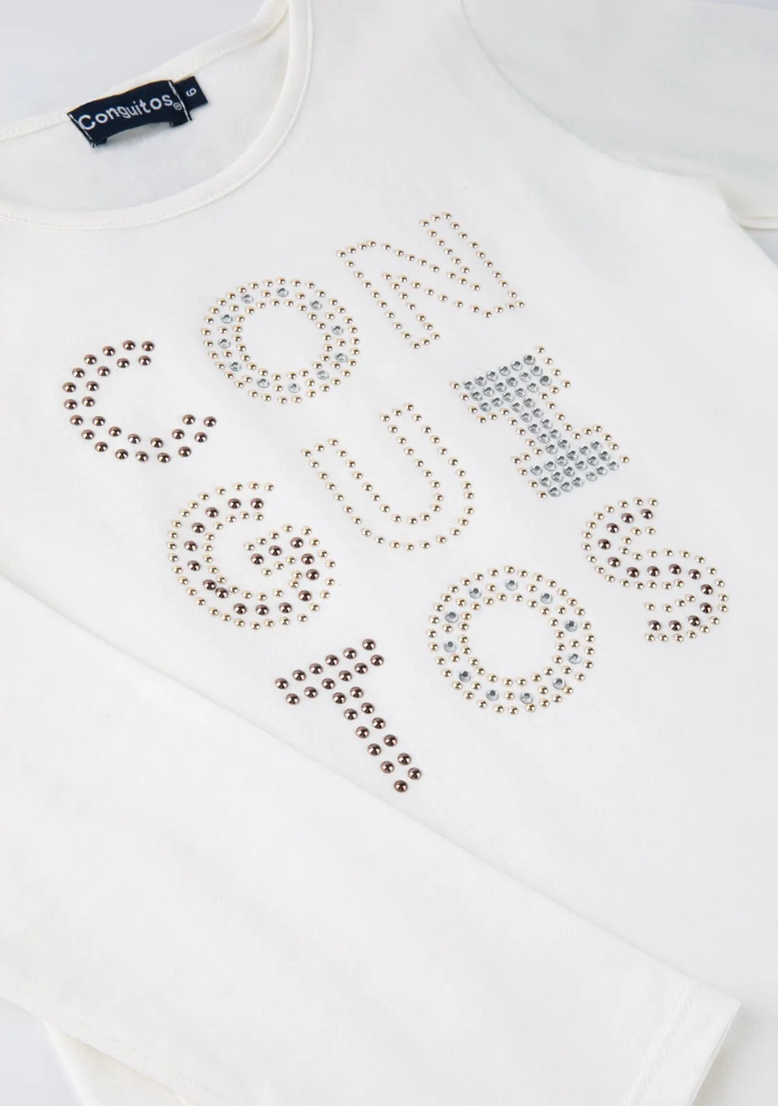 Girl's White Conguitos Strass T-Shirt