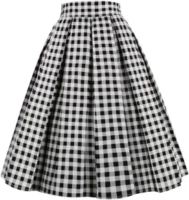Girstunm Women's Pleated Vintage Skirt Floral Print A-line Midi Skirts with Pockets