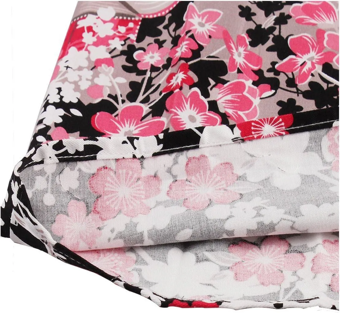 Girstunm Women's Pleated Vintage Skirt Floral Print A-line Midi Skirts with Pockets
