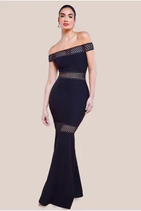 Goddiva Off The Shoulder Ribbed Bodycon Maxi Dress - Black