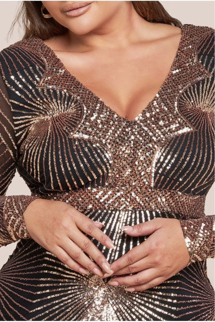 Goddiva Plus Plus Starburst Sequin Maxi Dress - Rose Gold