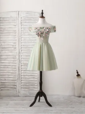 Green Tulle Lace Applique Short Prom Dress Green Homecoming Dress