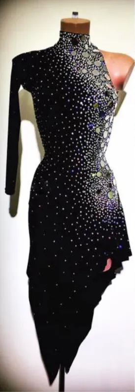 High Collar Semi Halter One Sleeve Rhythm / Latin Ballroom Dance Dress