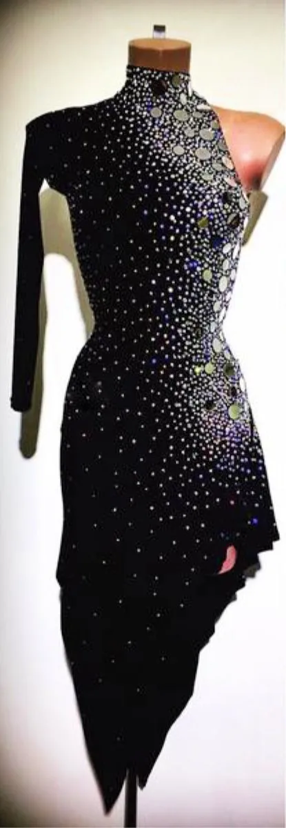 High Collar Semi Halter One Sleeve Rhythm / Latin Ballroom Dance Dress