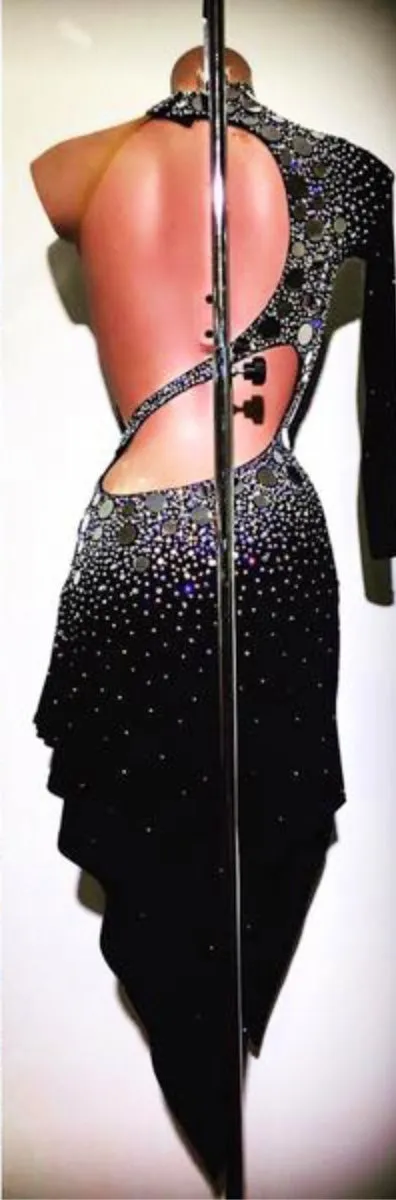 High Collar Semi Halter One Sleeve Rhythm / Latin Ballroom Dance Dress
