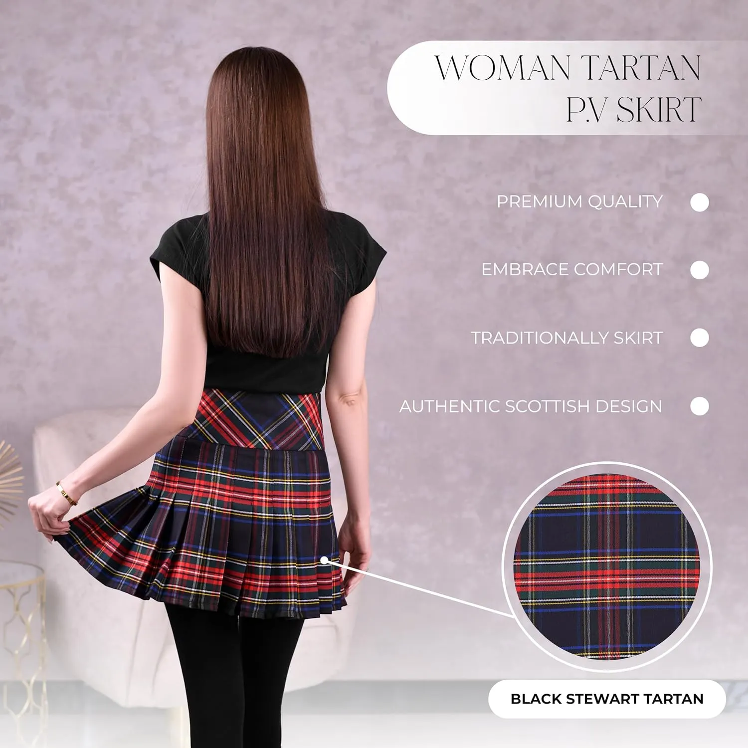 Highland Redstone Women's Skirt Plaid Tartan Mini Kilt Skirt in Traditional Touch