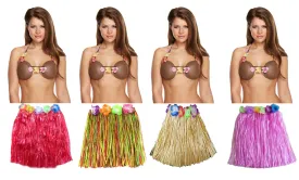 Hula Grass Skirt Plastic Brown Coconut Bra Ladies Girls Hawaiian Hula Beach Party Fancy Dress Costume