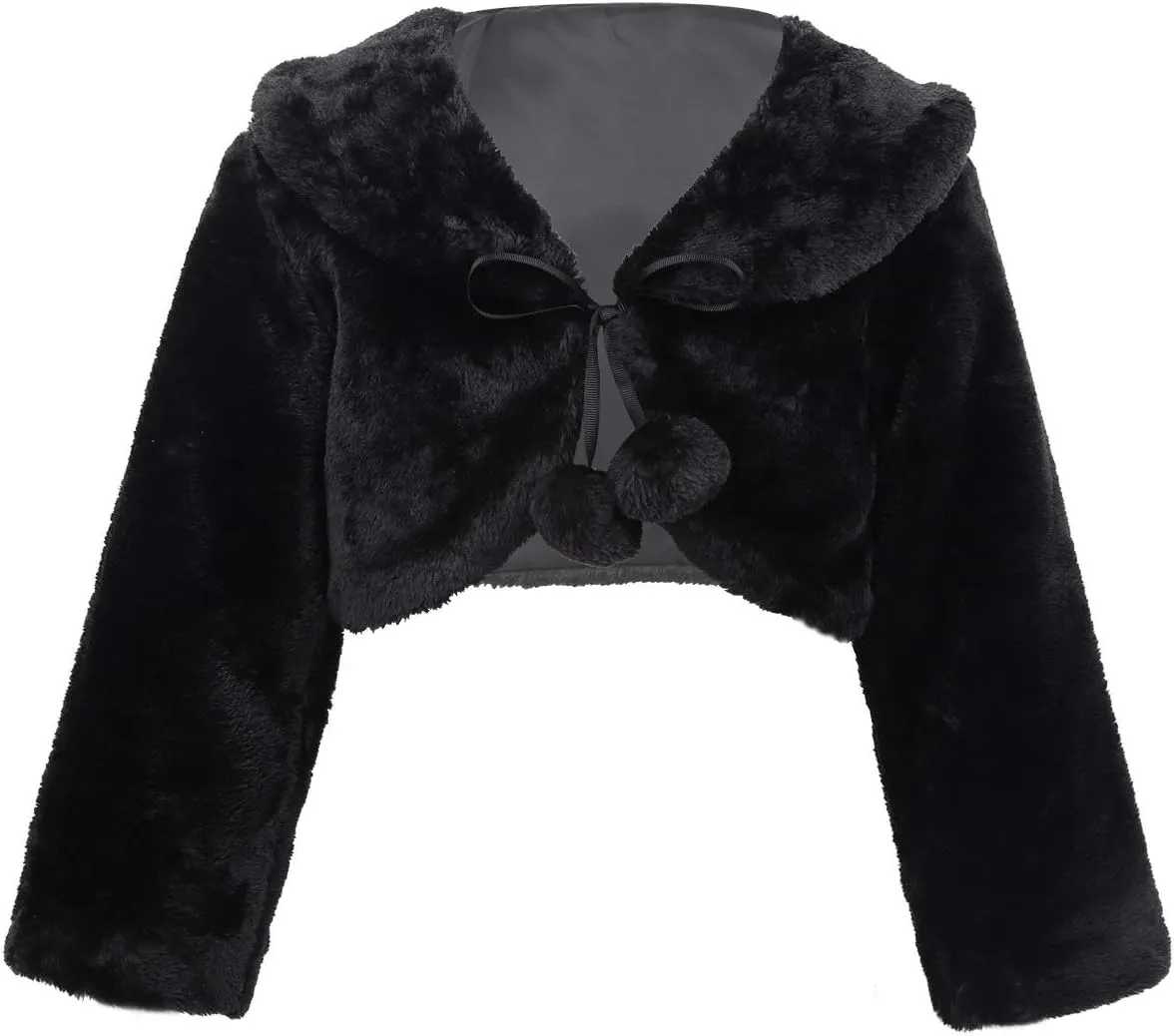 iEFiEL Girls Baptism Flower Dress Wedding Faux Fur Bolero Jacket Shrug