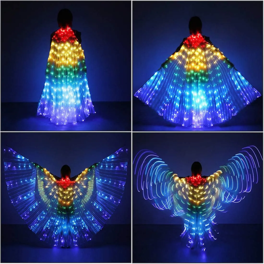 iMucci LED Lights Belly Dance Isis Glow Angel dance Wings with Telescopic Sticks Flexible Rods for Adults and Child Multicolor