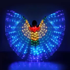 iMucci LED Lights Belly Dance Isis Glow Angel dance Wings with Telescopic Sticks Flexible Rods for Adults and Child Multicolor