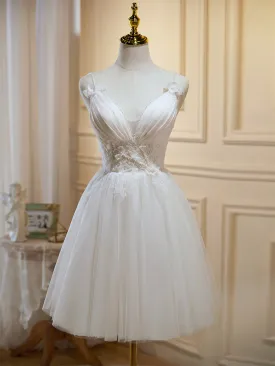 Ivory V-Neck Lace Straps Party Dress Ivory Knee Length Prom Dress