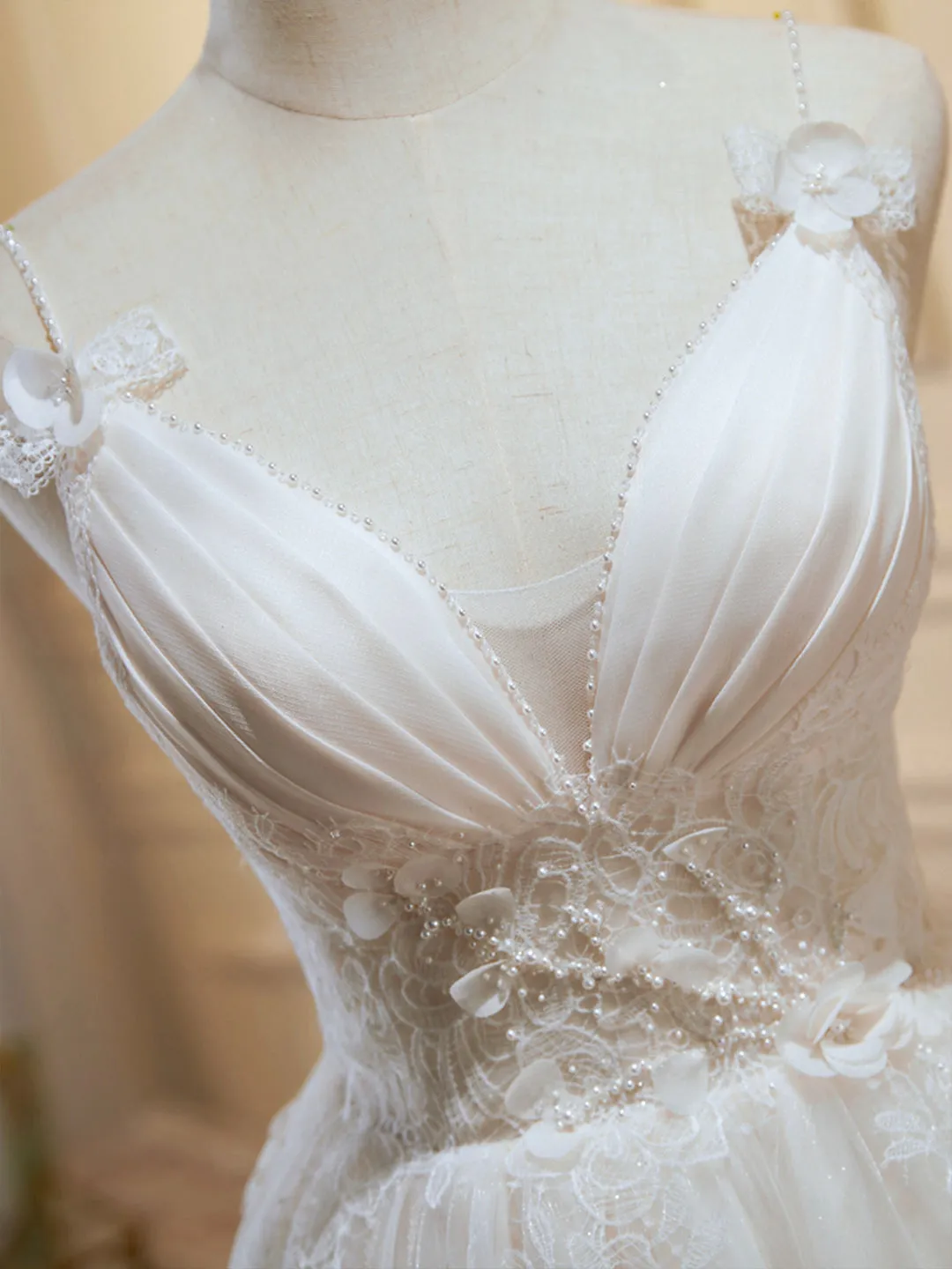 Ivory V-Neck Lace Straps Party Dress Ivory Knee Length Prom Dress