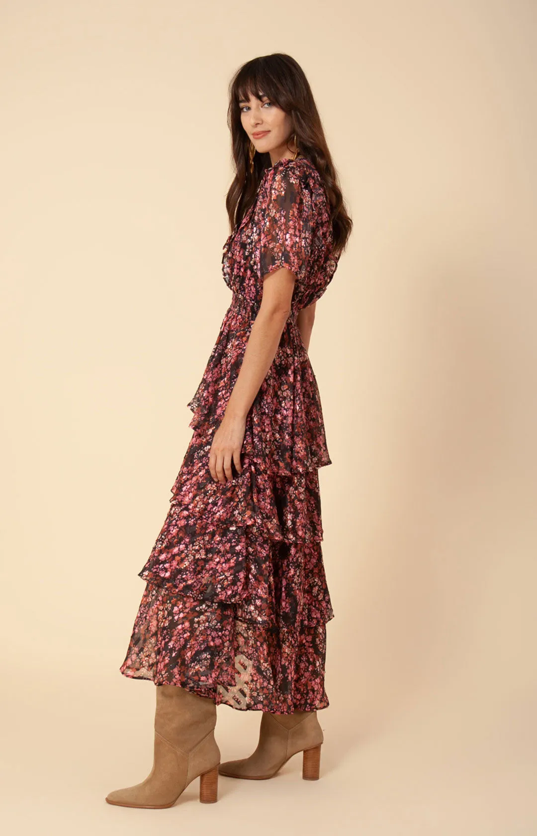 Jade Lurex Jacquard Tiered Dress