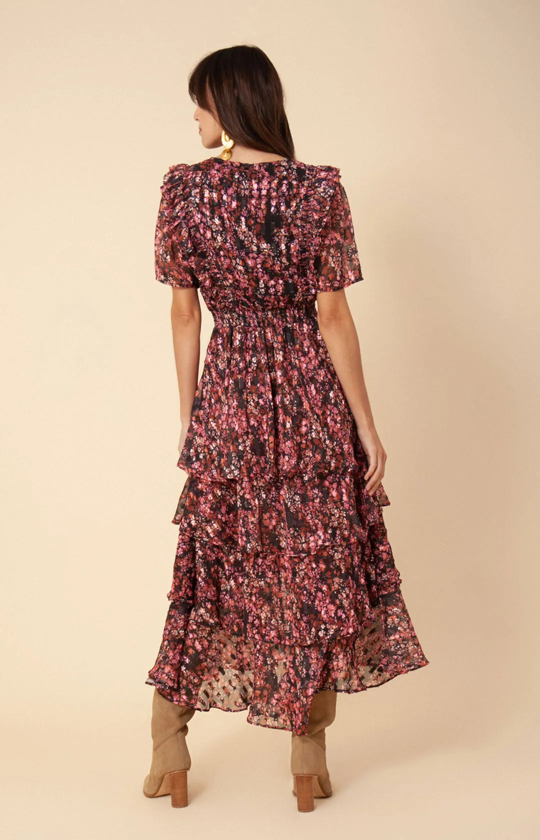 Jade Lurex Jacquard Tiered Dress