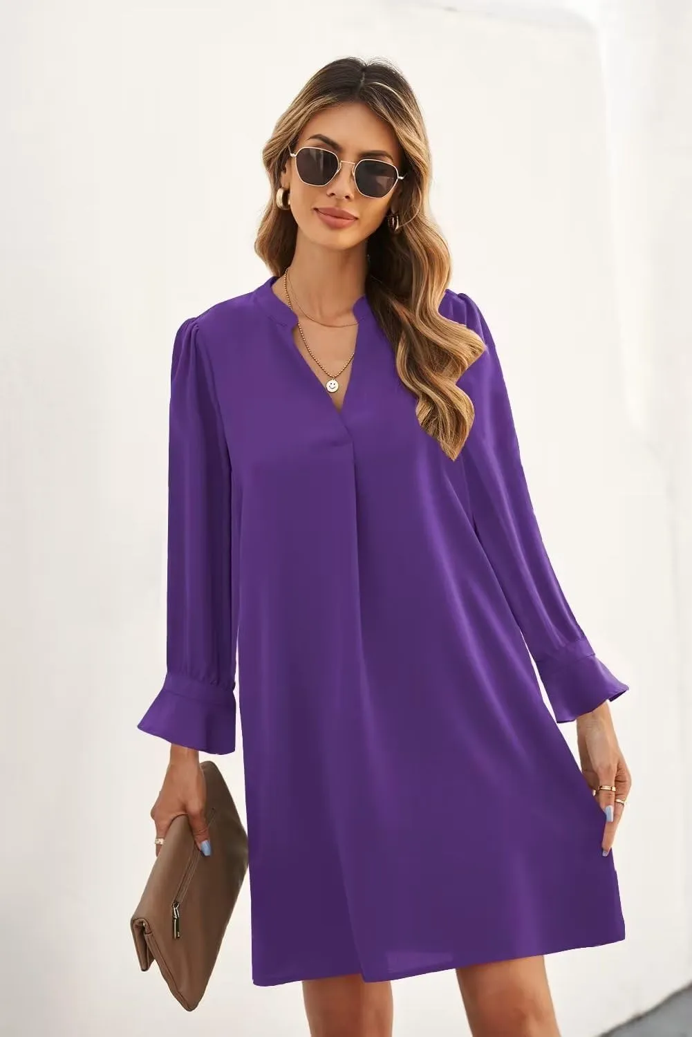 JOCAFIYE Womens Dresses Summer Casual Dress Long Sleeve V Neck Dress Shift Dress for Women 2025