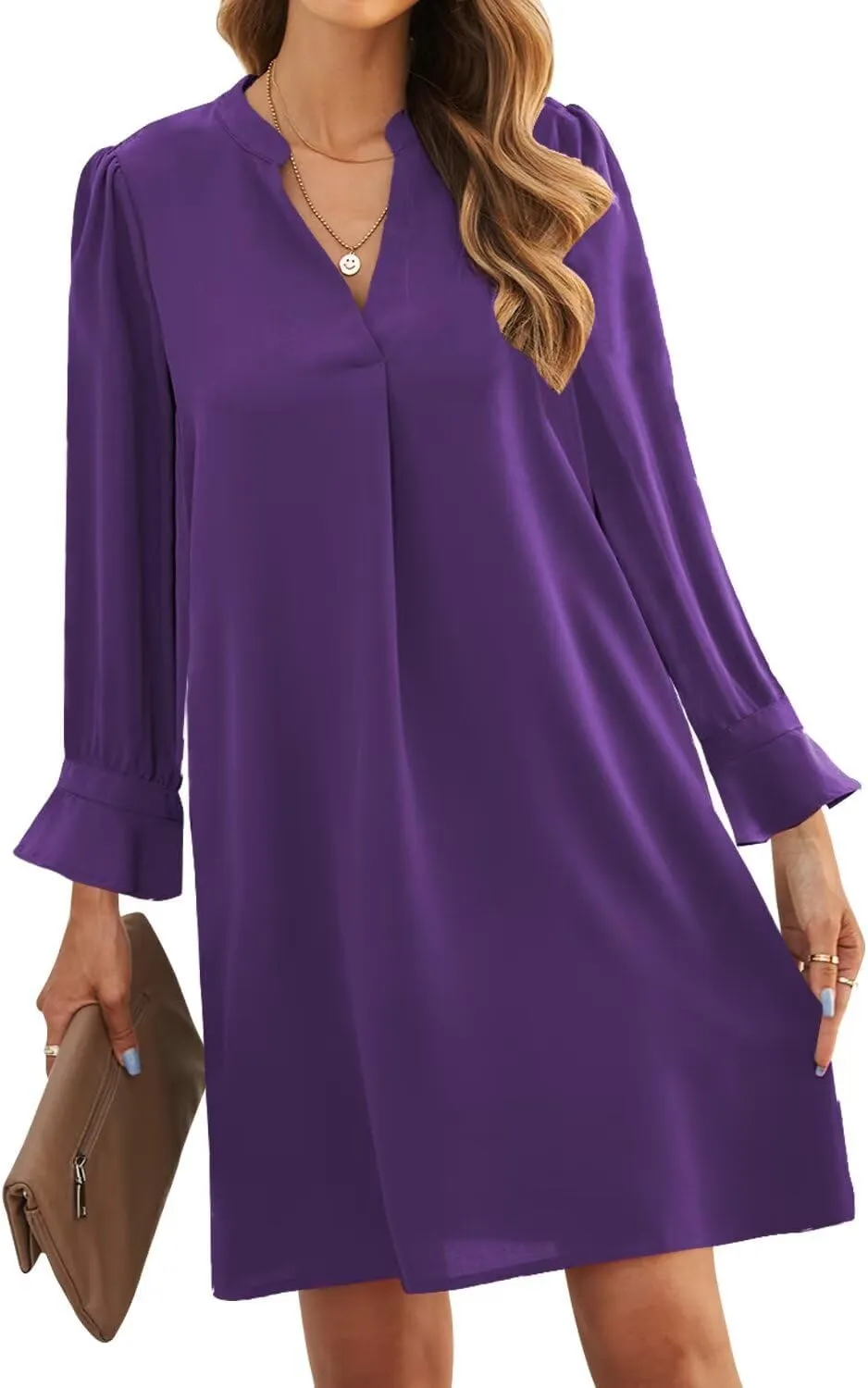 JOCAFIYE Womens Dresses Summer Casual Dress Long Sleeve V Neck Dress Shift Dress for Women 2025