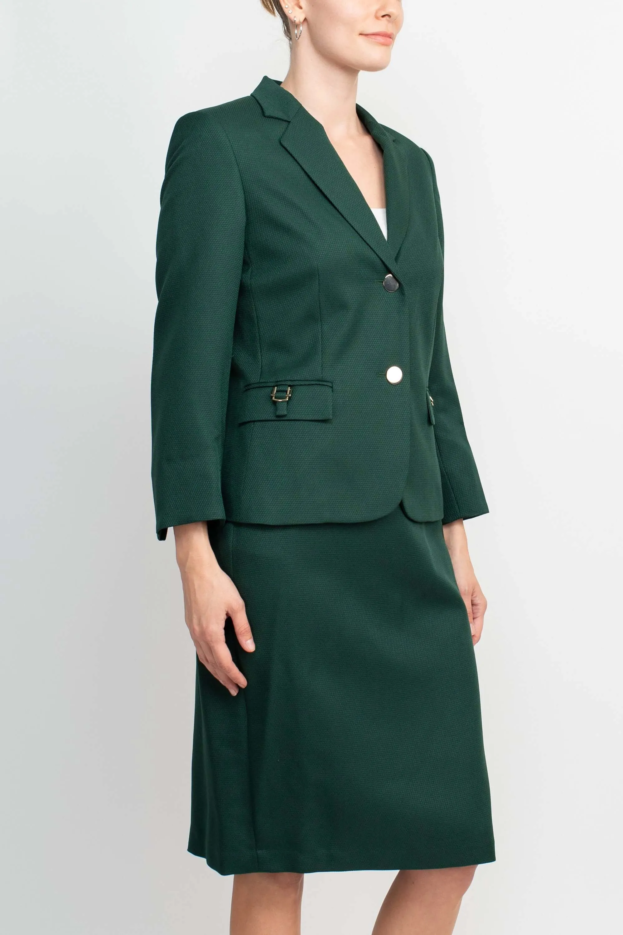 John Meyer Collection Notched Collar 2 Button Long Sleeve Slit Back Crepe Skirt Set