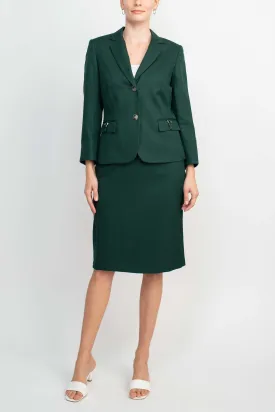 John Meyer Collection Notched Collar 2 Button Long Sleeve Slit Back Crepe Skirt Set