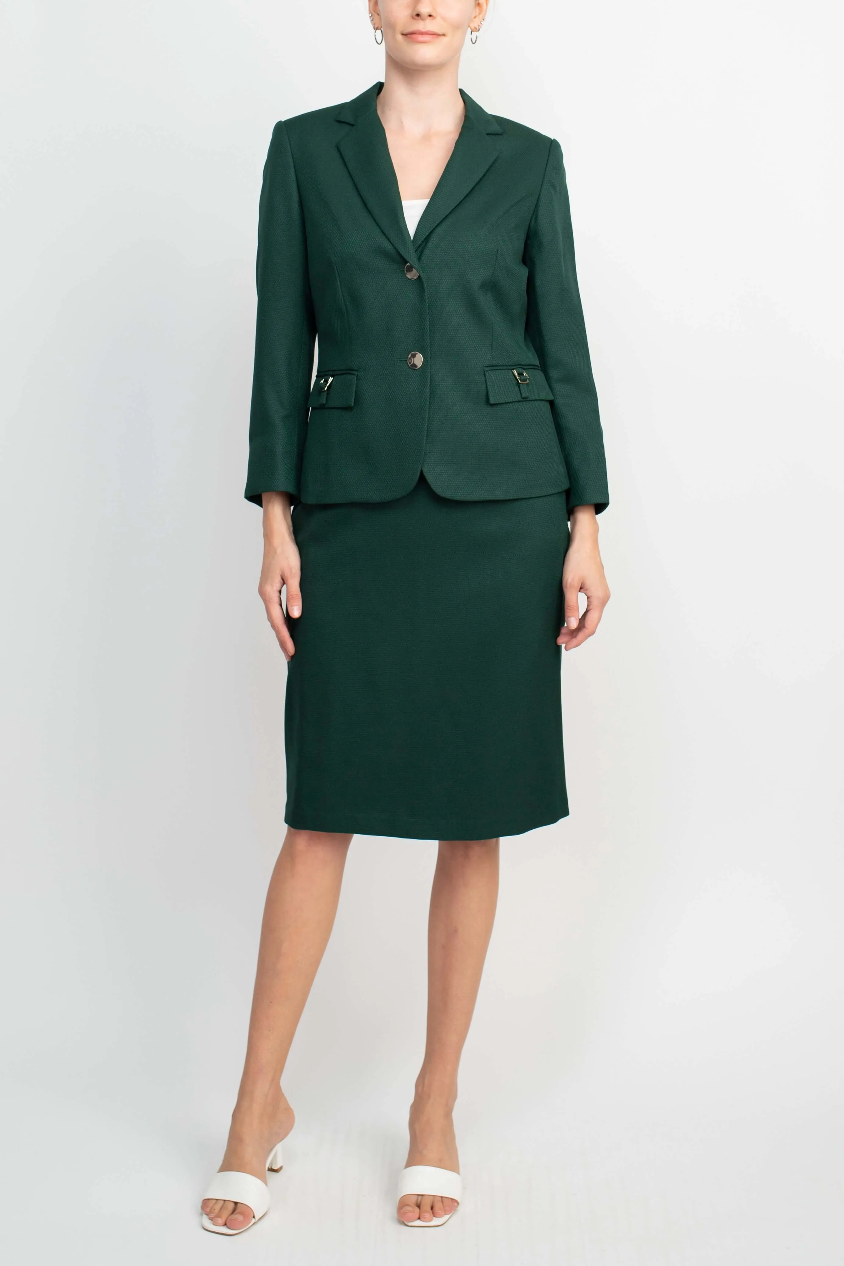 John Meyer Collection Notched Collar 2 Button Long Sleeve Slit Back Crepe Skirt Set