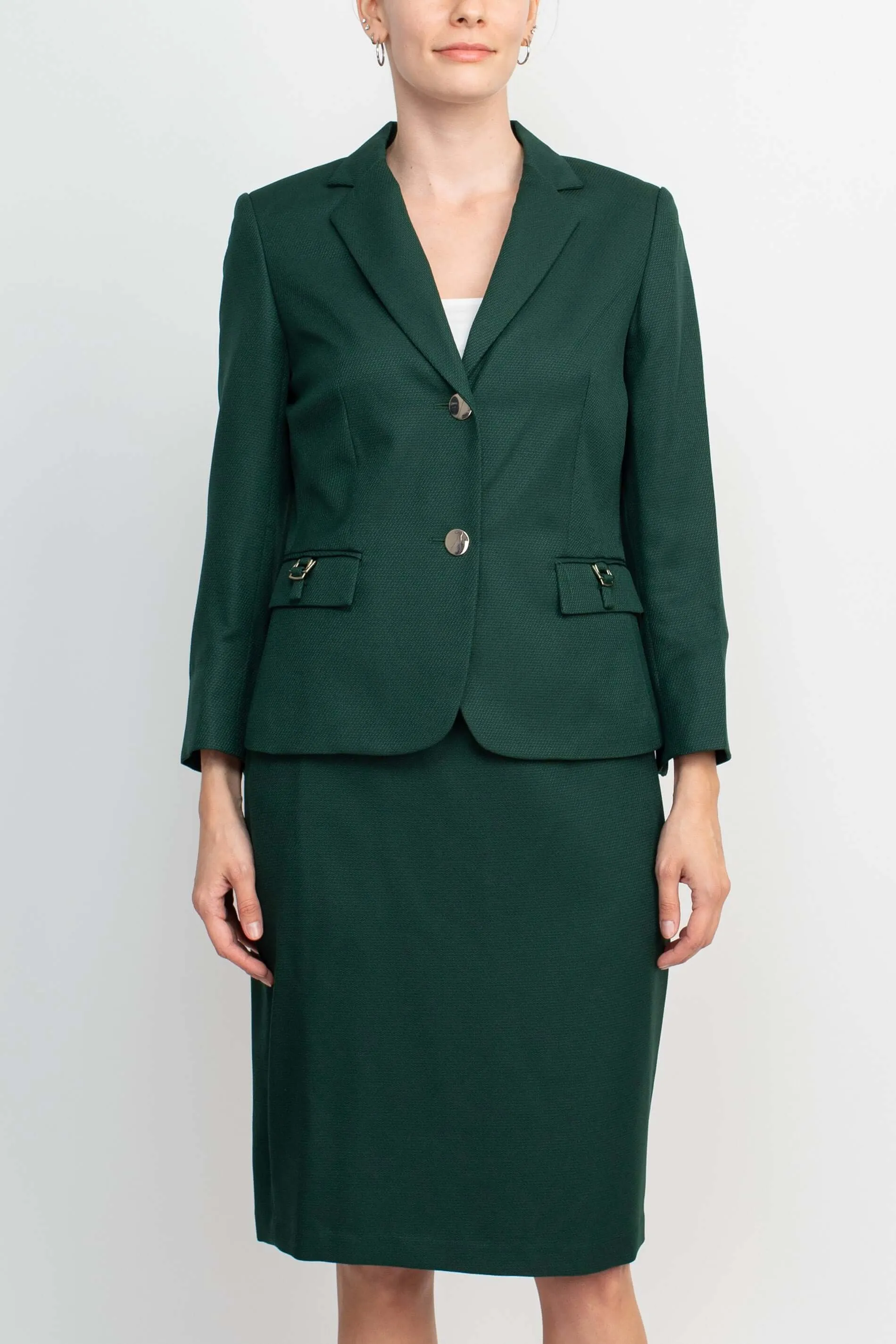 John Meyer Collection Notched Collar 2 Button Long Sleeve Slit Back Crepe Skirt Set