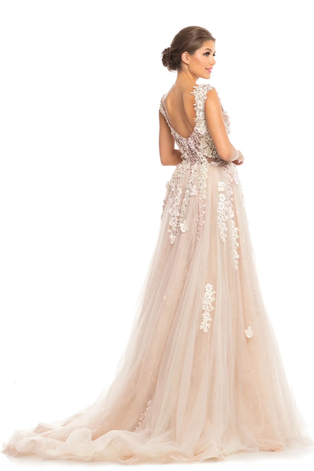 Johnathan Kayne Bridal B105 Size 10 Flower Lace Bridal Gown Overskirt Wedding  Dress High Neck