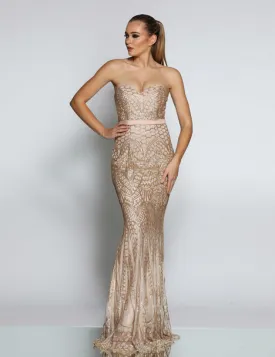 JX1002 Jadore rose gold Art Deco sequin fishtail gown , prom dress