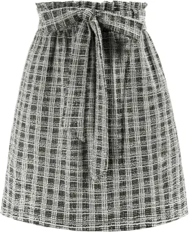 KANCY KOLE Women's Tweed Skirt Casual High Waist A Line Skirt Knee Length Skirt with Pockets Casual Plaid Mini Skirt
