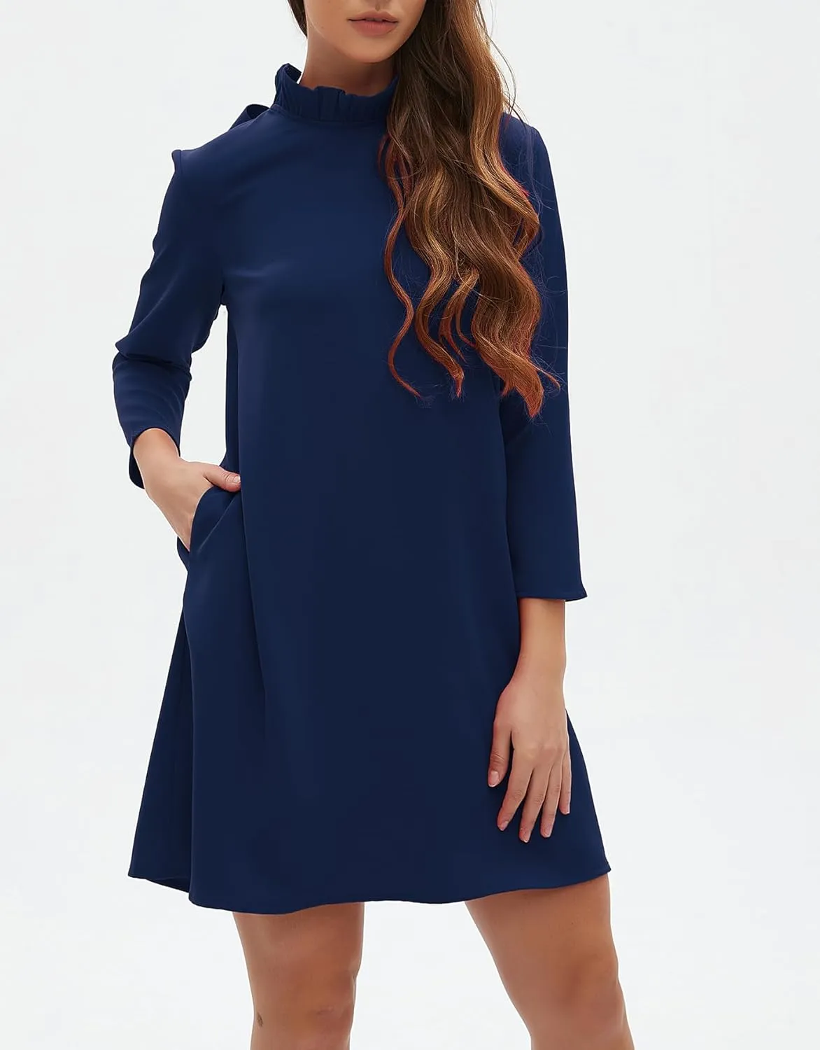 Kedera Women's Fall Bow Tie Dress Casual Mini Dress Ruffle Mock Neck Long Sleeve Dress Swing Elegant Shift Dress