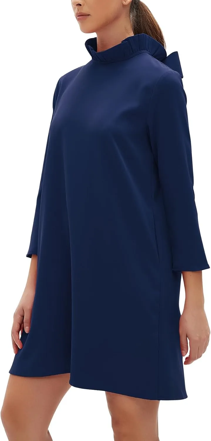 Kedera Women's Fall Bow Tie Dress Casual Mini Dress Ruffle Mock Neck Long Sleeve Dress Swing Elegant Shift Dress