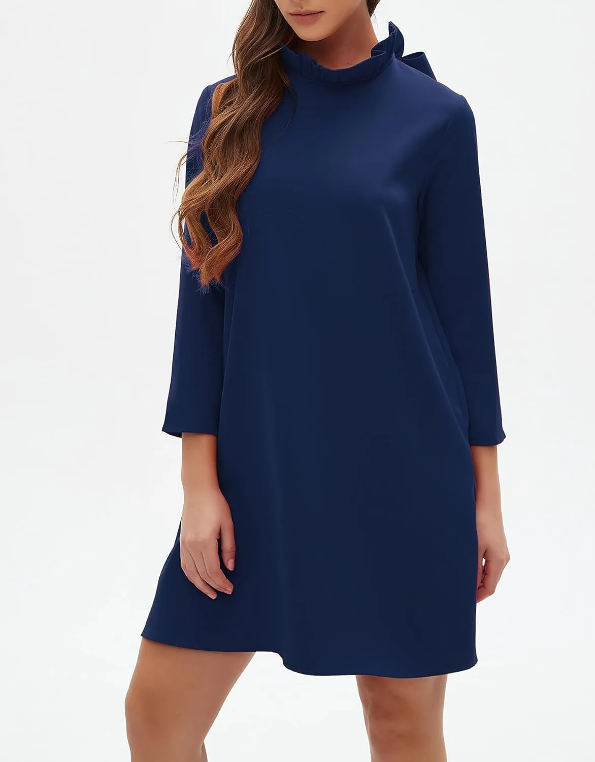 Kedera Women's Fall Bow Tie Dress Casual Mini Dress Ruffle Mock Neck Long Sleeve Dress Swing Elegant Shift Dress